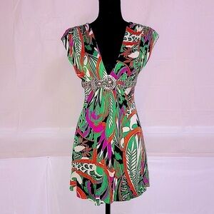 SKY Low-cut V-neck Dress 100% Silk Size XS